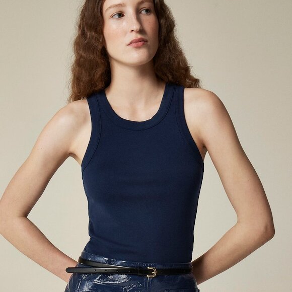 J. Crew Women's Perfect-fit high-neck tank top Medium Navy Blue - Picture 1 of 6